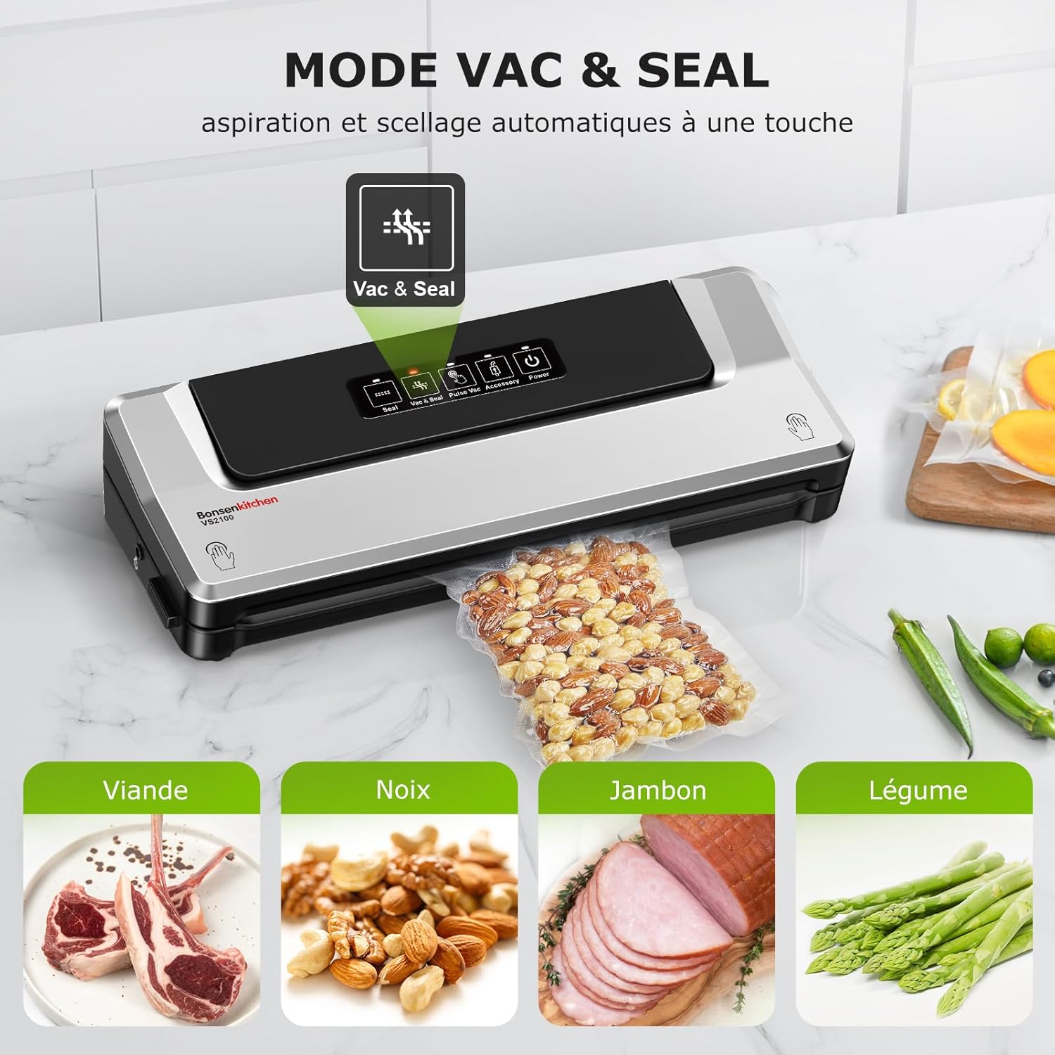 Bonsenkitchen Food Vacuum Sealer - Vacuum Sealer for Vacuum Cooking and Preserving Fresh Food, Including Vacuum Bags 40