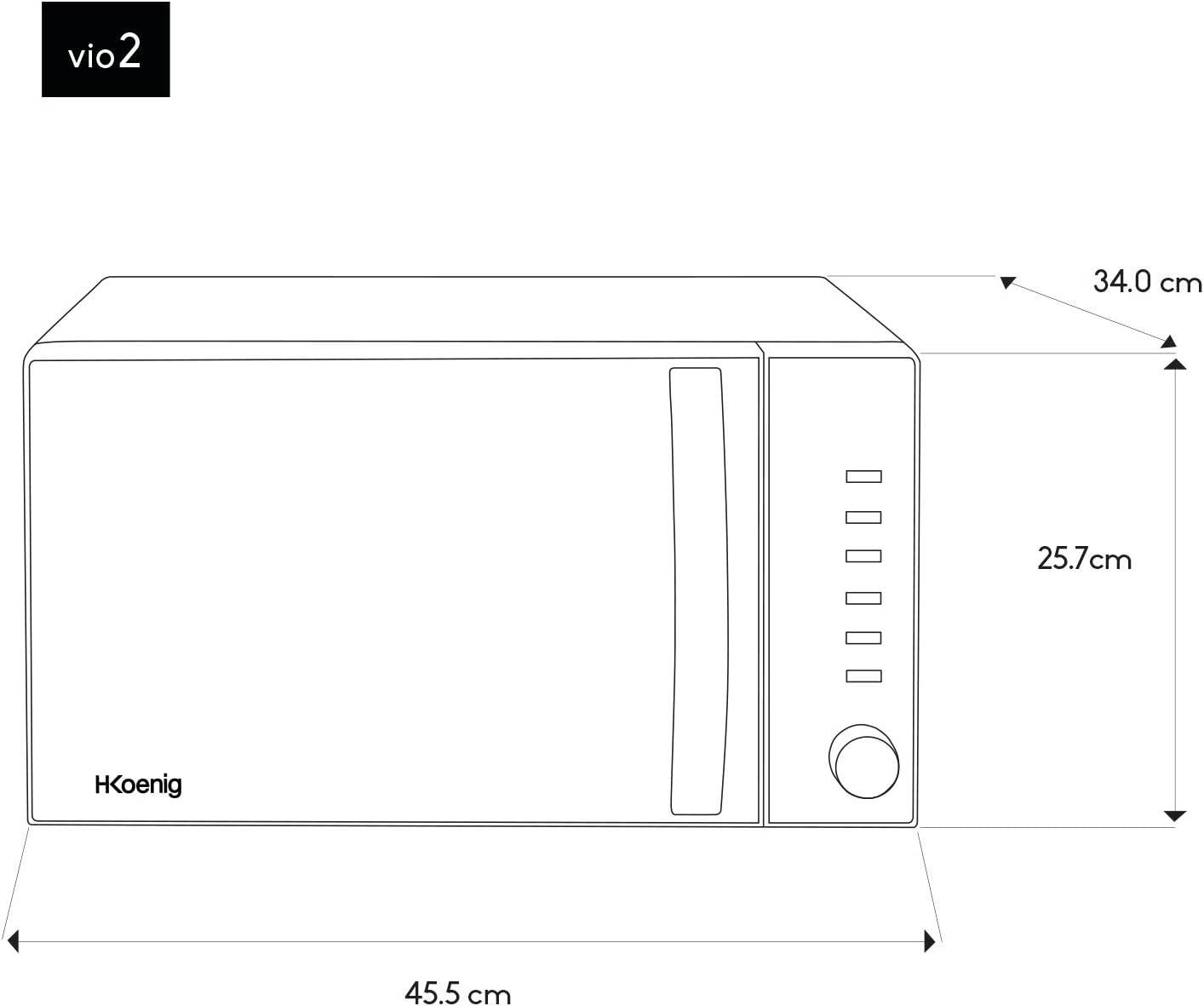 H.Koenig Four à Micro-ondes Compact Digital 20L VIO2, 700W, Plateau tournant 24,5cm, Multifonction Programmable 6 niveaux de chauffe, Décongélation et Express, Minuterie 60min, Effet mirroir noir
