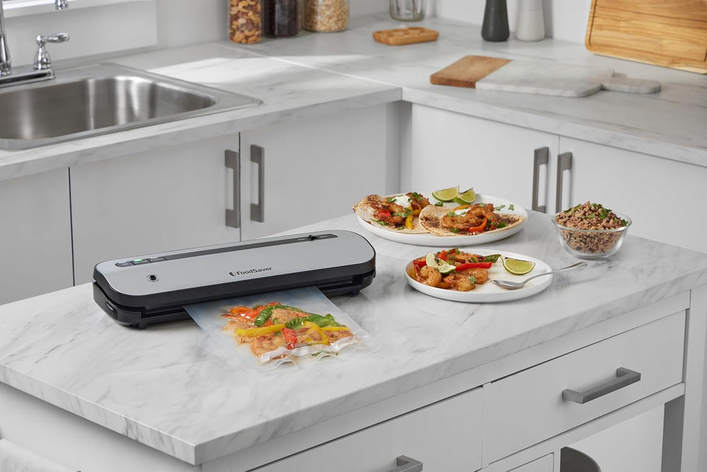 FoodSaver FFS005X Vacuum Sealer with Storage Compartment for Roll and Cutter, Pulse Function for Fragile Food, Includes Matching Accessories and Vacuum Bags