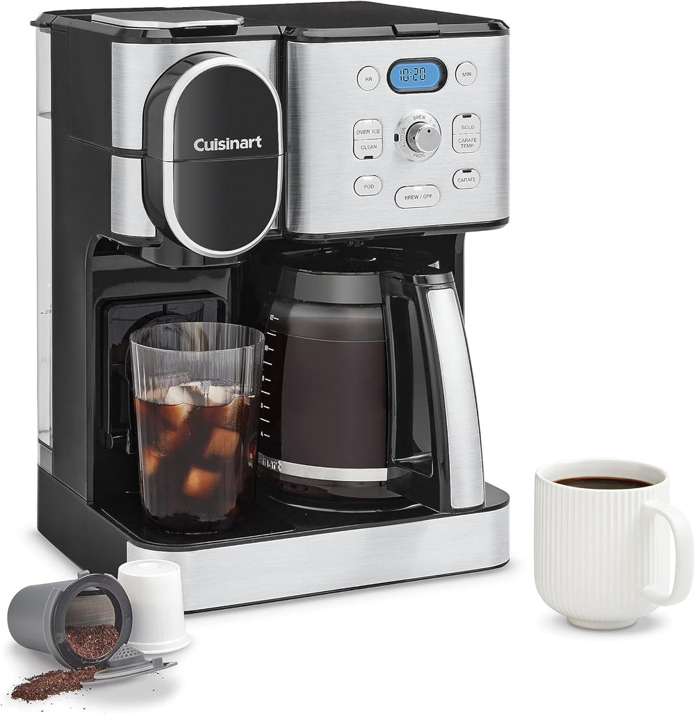 Cuisinart Cafetière, carafe en verre de 12 tasses, cafetière automatique chaude et glacée, machine à café à serveur unique, acier inoxydable noir, SS-16BKS