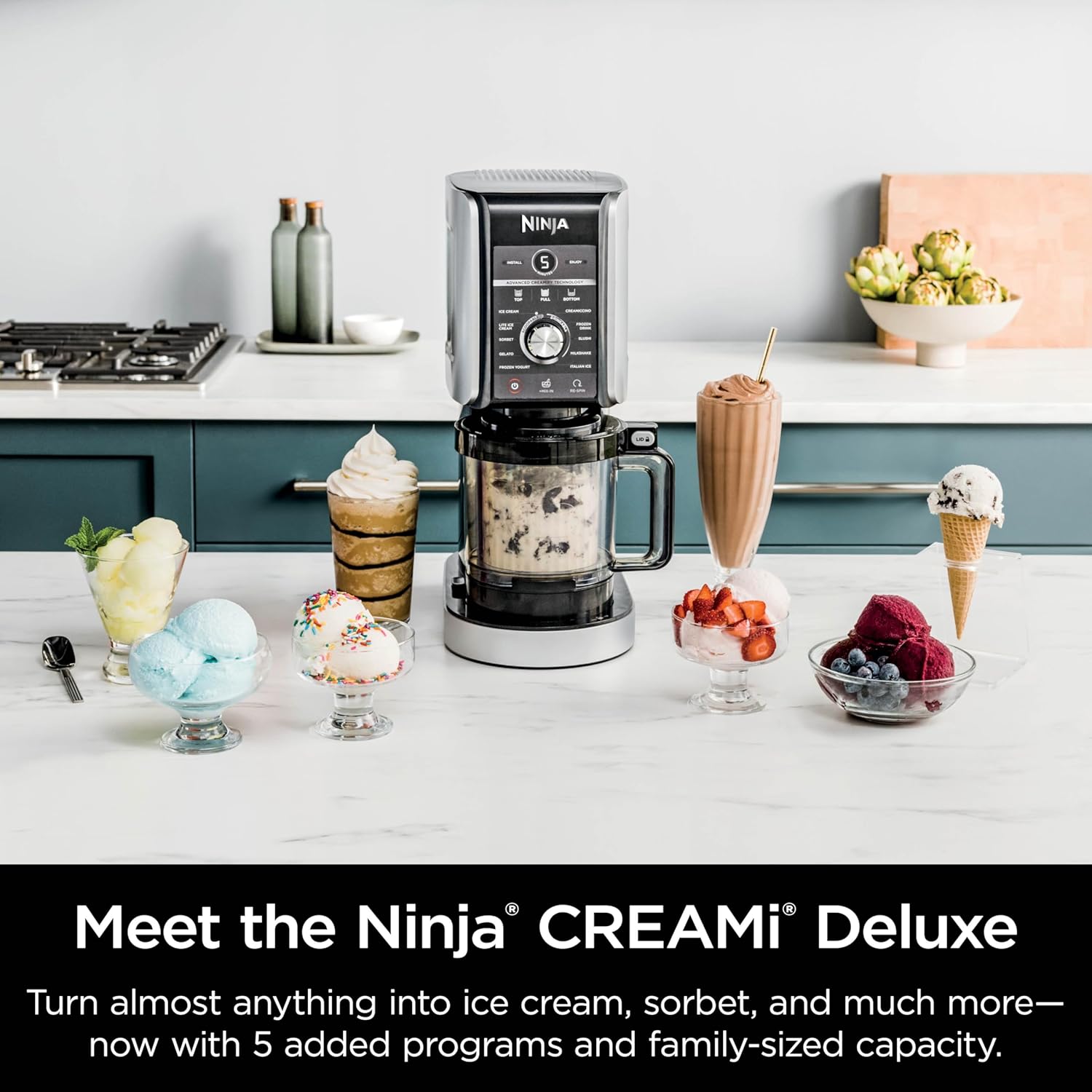 Ninja CREAMi Deluxe Ice Cream & Frozen Treat Maker for Ice Cream, Sorbet, Milkshakes, Frozen Yogurt, & More, 11-in-1, XL Capacity, Silver, Includes (2) Family-Sized 24 oz. Tubs, NC501