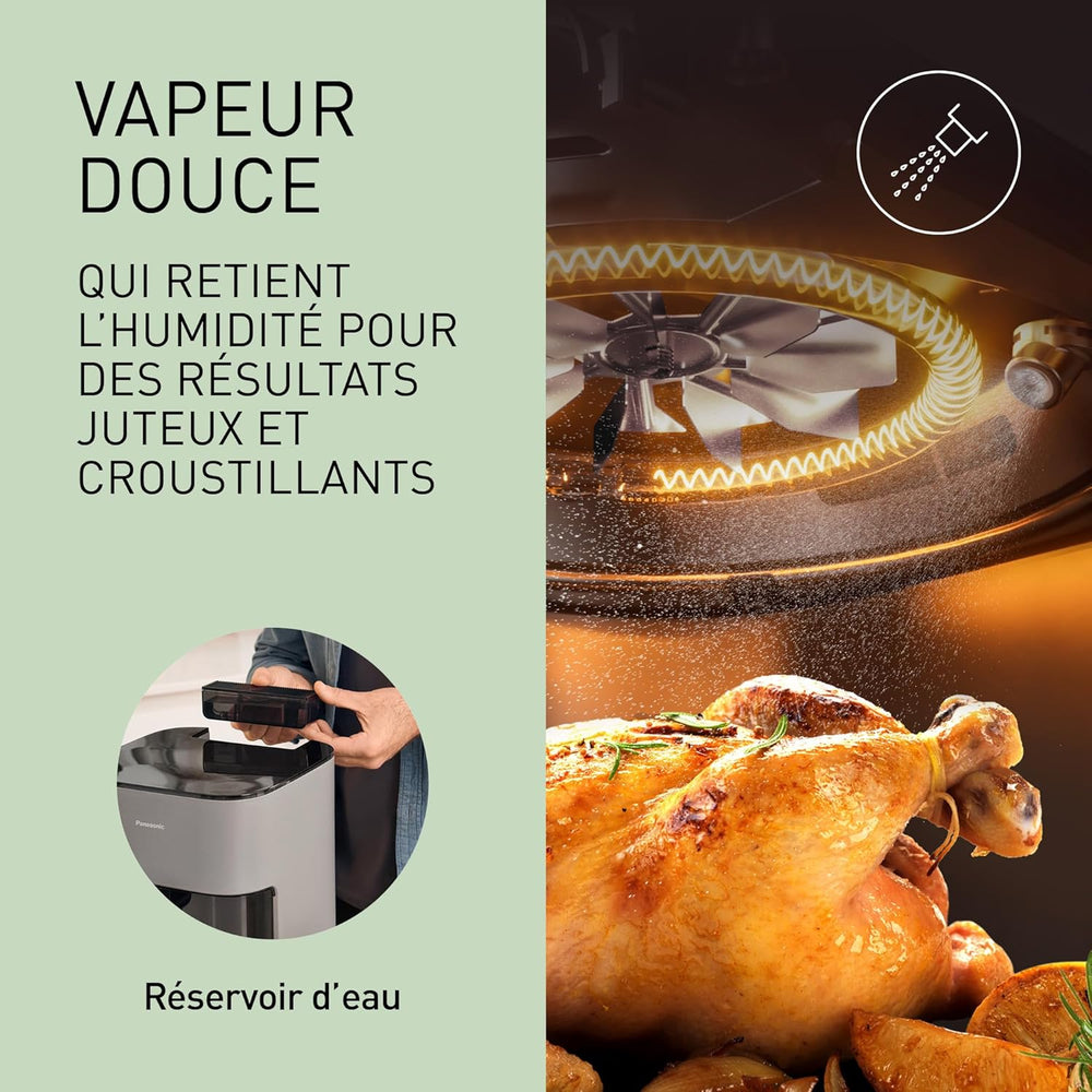 Panasonic NF-CC500SXE AirFryer Friteuse sans huile avec Hublot, 5L, 80-200°C, Minuterie Numérique et Écran LCD, Vapeur Douce, 11 Préréglages, Nettoyage Facile, Gris Mat