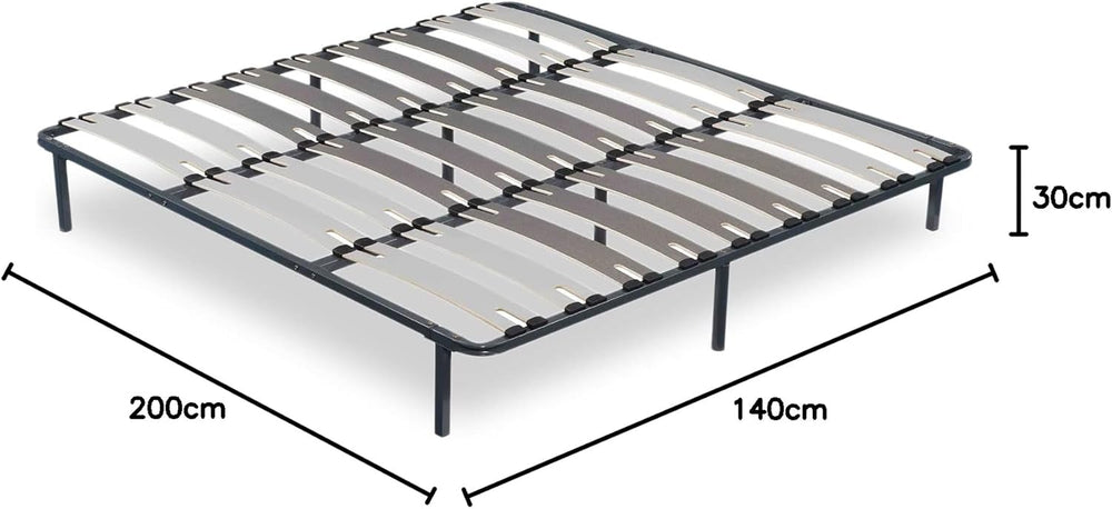SAMPUR - Morpholattes bed base | 90 x 190 cm | 7 legs included | Grey | 25 cm high | epoxy lacquered metal frame | Extra wide slats | 5 support zones