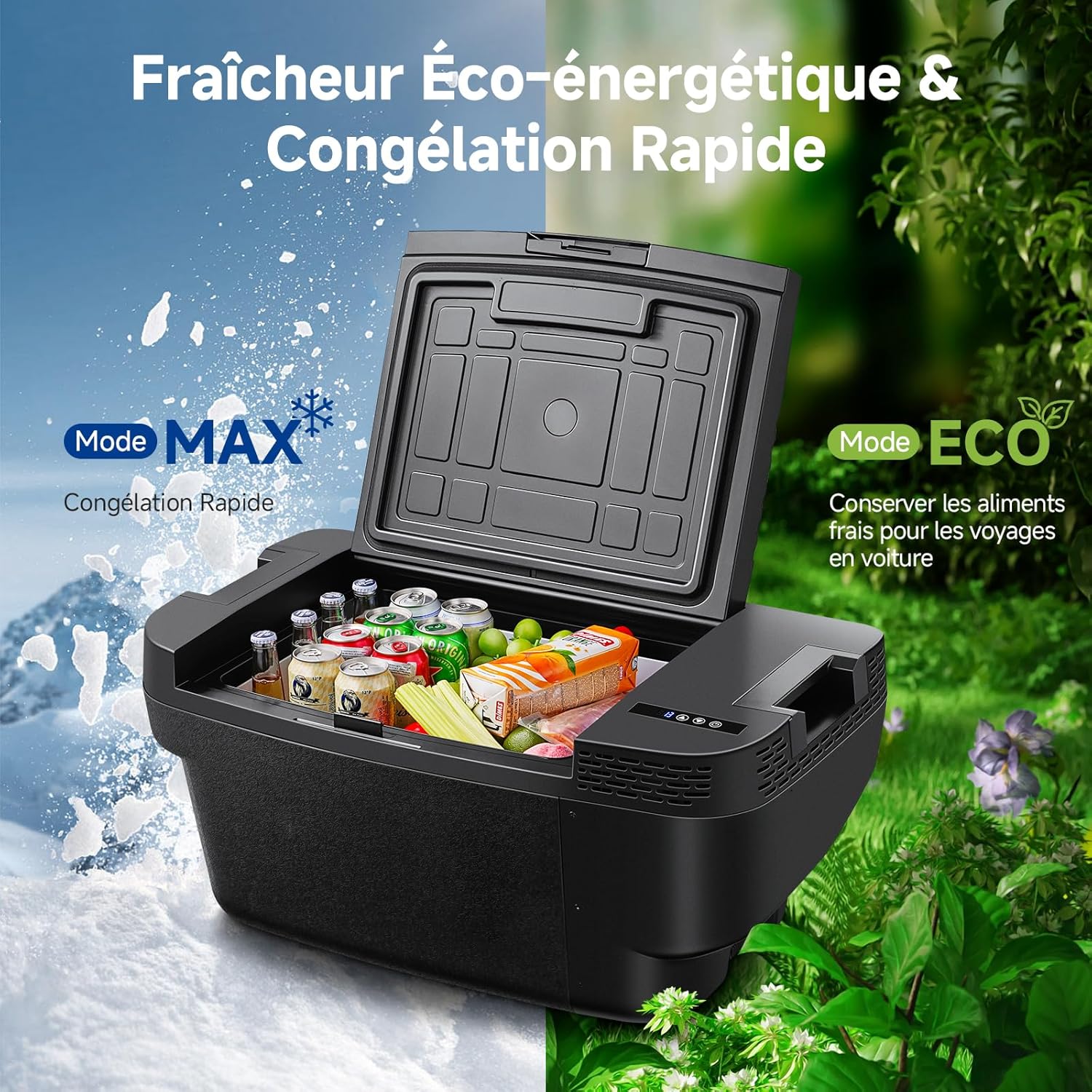 AAOBOSI 46 L Glaciere a Compression, Glaciere Electrique Double Zone, 12 V/24 V et 100-240 V Frigo Camping, -20 ℃ à 20 ℃, pour Voiture, Camion, Bateau, Camping-Car