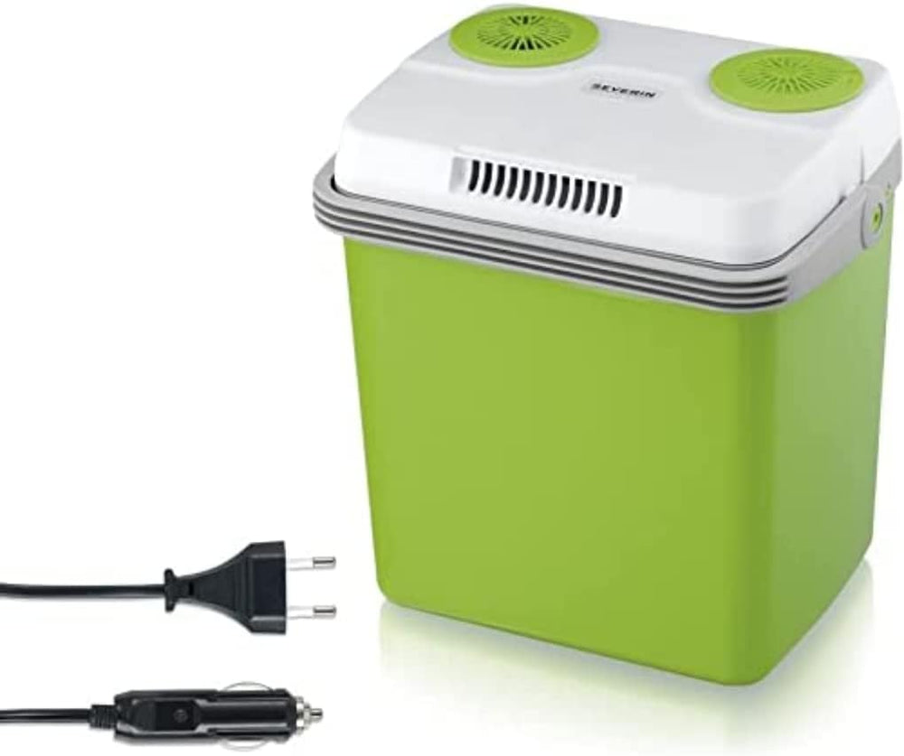 SEVERIN KB 2922 Electric Cooler (19 L) with Cooling and Keep Warm Function, Car Cooler with 2 Connections (Power Supply and Cigarette Lighter), Cool Box Green/Grey