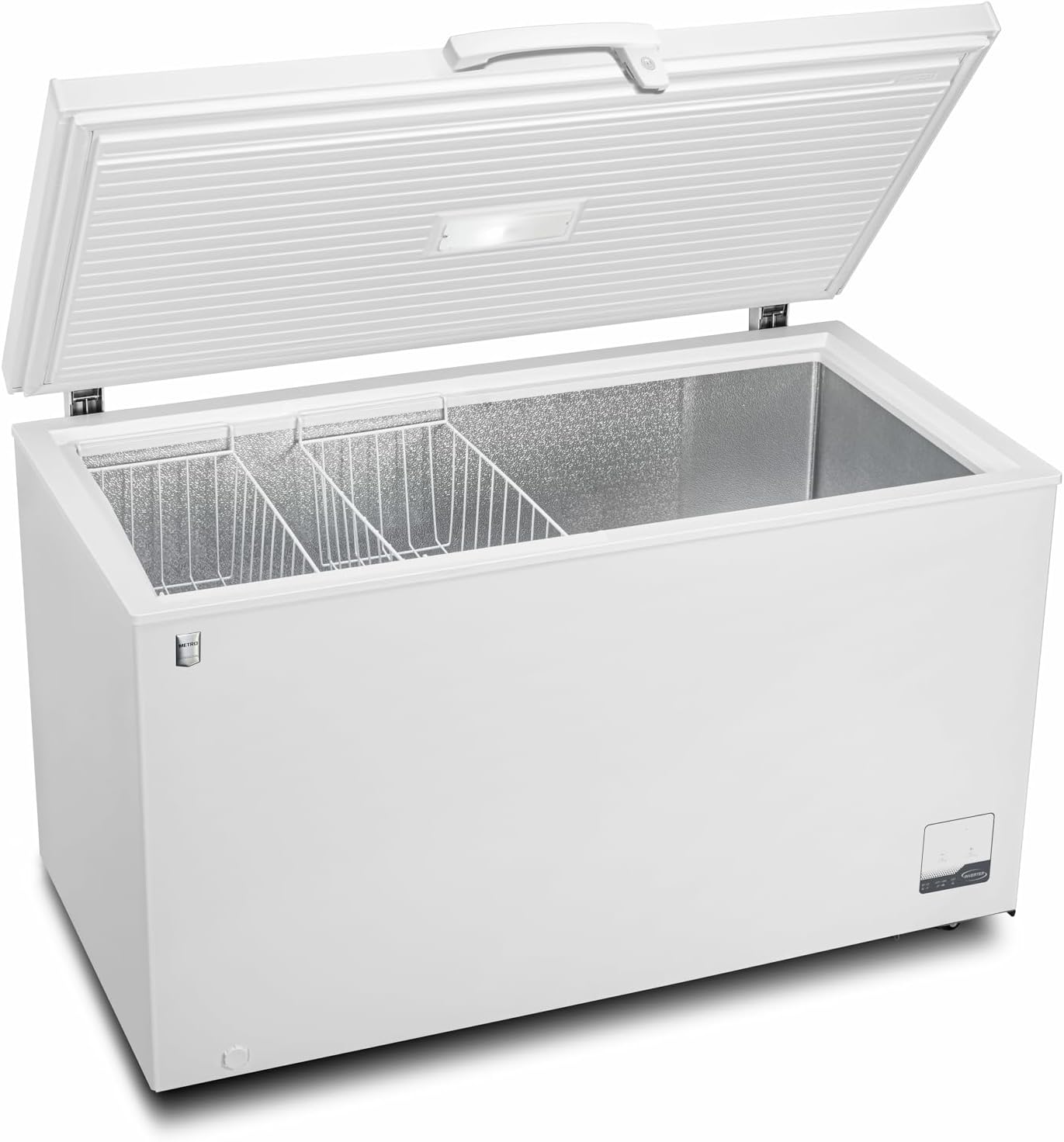 METRO Professional Congélateur bahut GHF2700S, acier, 188 x 73.5 x 94.5 cm, 700 L, 125 W, 3 paniers, éclairage LED, avec serrure, blanc/gris