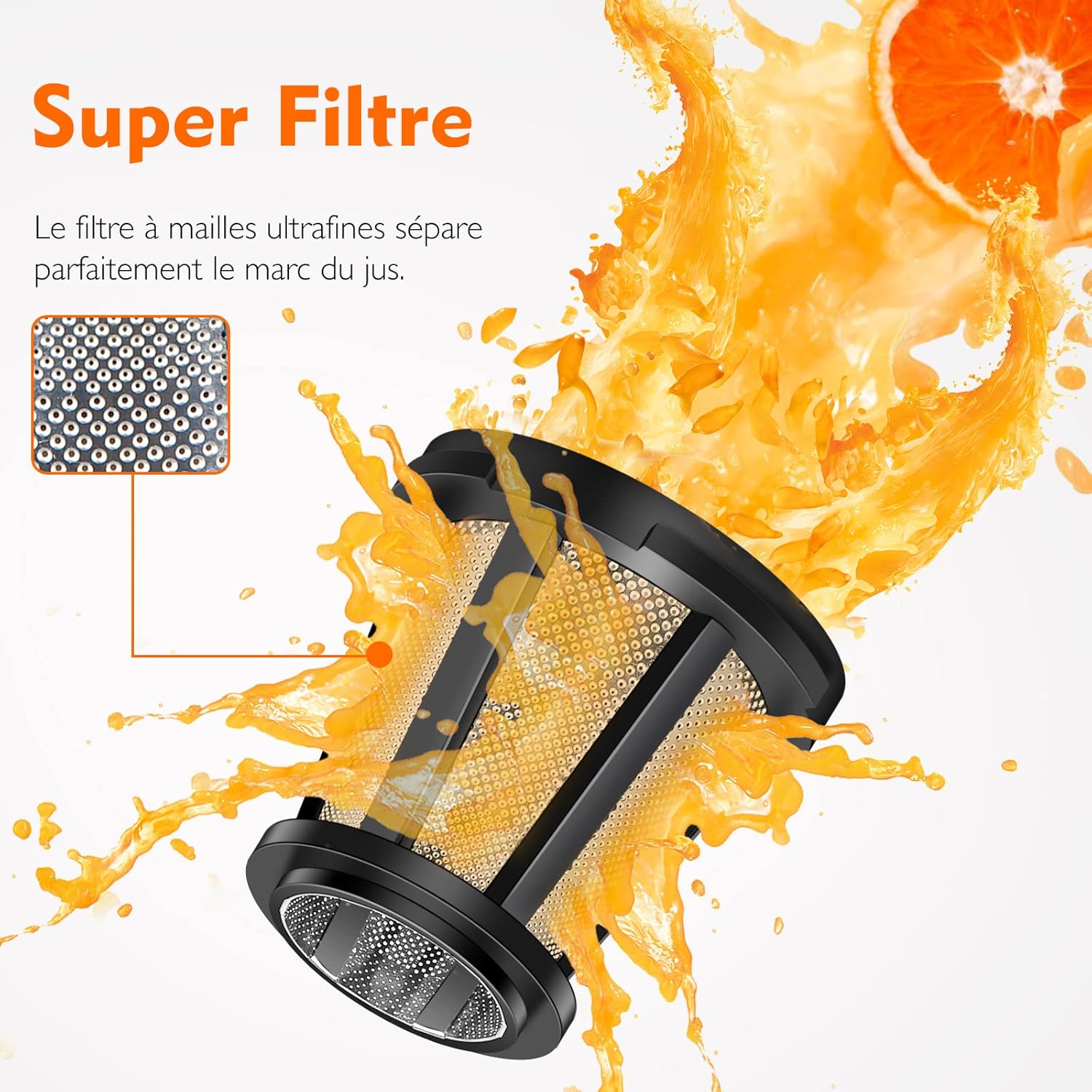AMZCHEF Extracteur Jus - Extracteur de Jus de Fruits et Légumes - Presses-agrumes à Froid sans BPA avec 2 Tasses et Brosse - Fonction de Mastication Inversée pour Éviter les Blocages - Argent