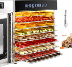 Kwasyo Food Dehydrator, 10 Trays • Desiccator with Timer (24H) • Fruit and Vegetable Dehydrator Adjustable Temperature (30 to 90°C) + 1 x Recipe Book