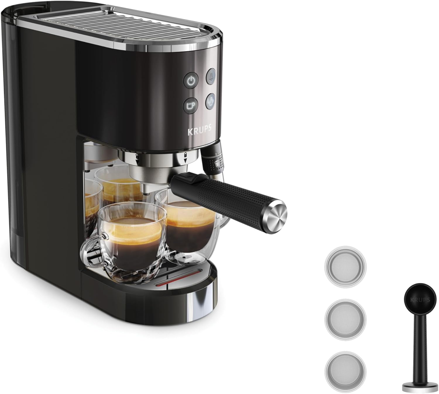 Krups Virtuoso+, Machine expresso, Machine a cafe à pompe, expresso machine a cafe moulu ou dosettes, 15 bars, Inox, Buse vapeur, Espresso et cappuccino, XP444G10