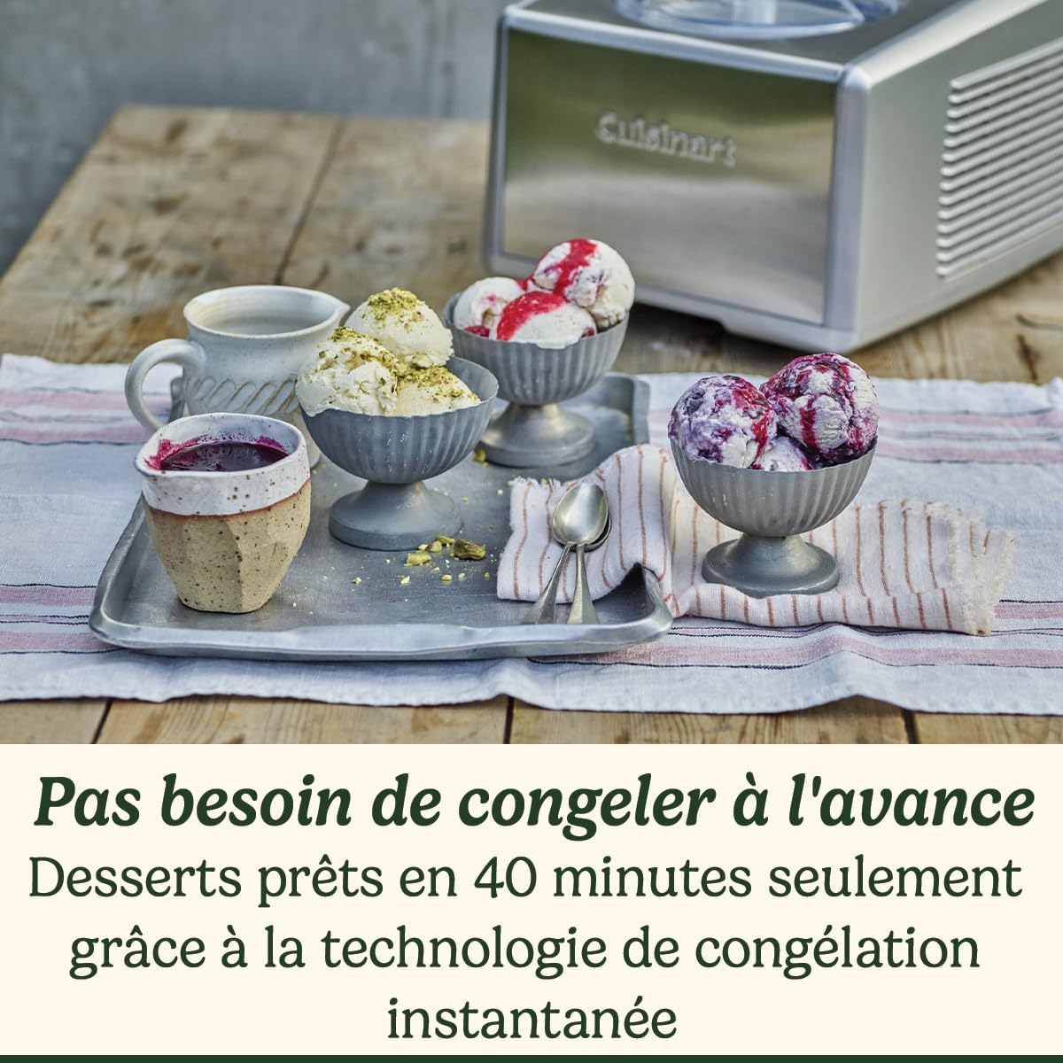 Cuisinart Sorbetière - Fait de la crème glacée, du gelato, du sorbet et du yogourt glacé en 40 minutes - Desserts maison - Facile à utiliser - Acier inoxydable - ICE100BCU