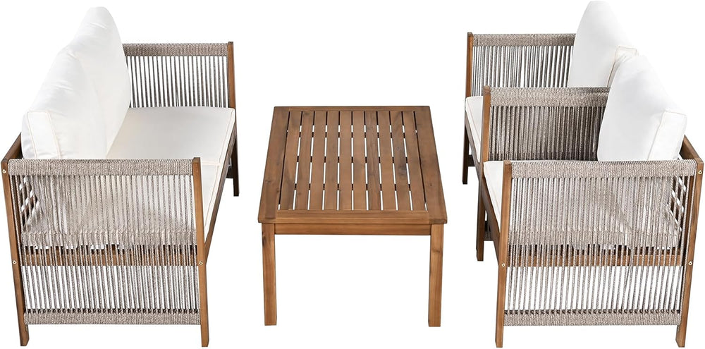 Zepneiy Salon de Jardin, Salon de Jardin 4 Personnes, avec canapé, Table Basse et Coussins, Housse en Tissu déhoussable et Lavable, Noir (Coussins d'assise Inclus)