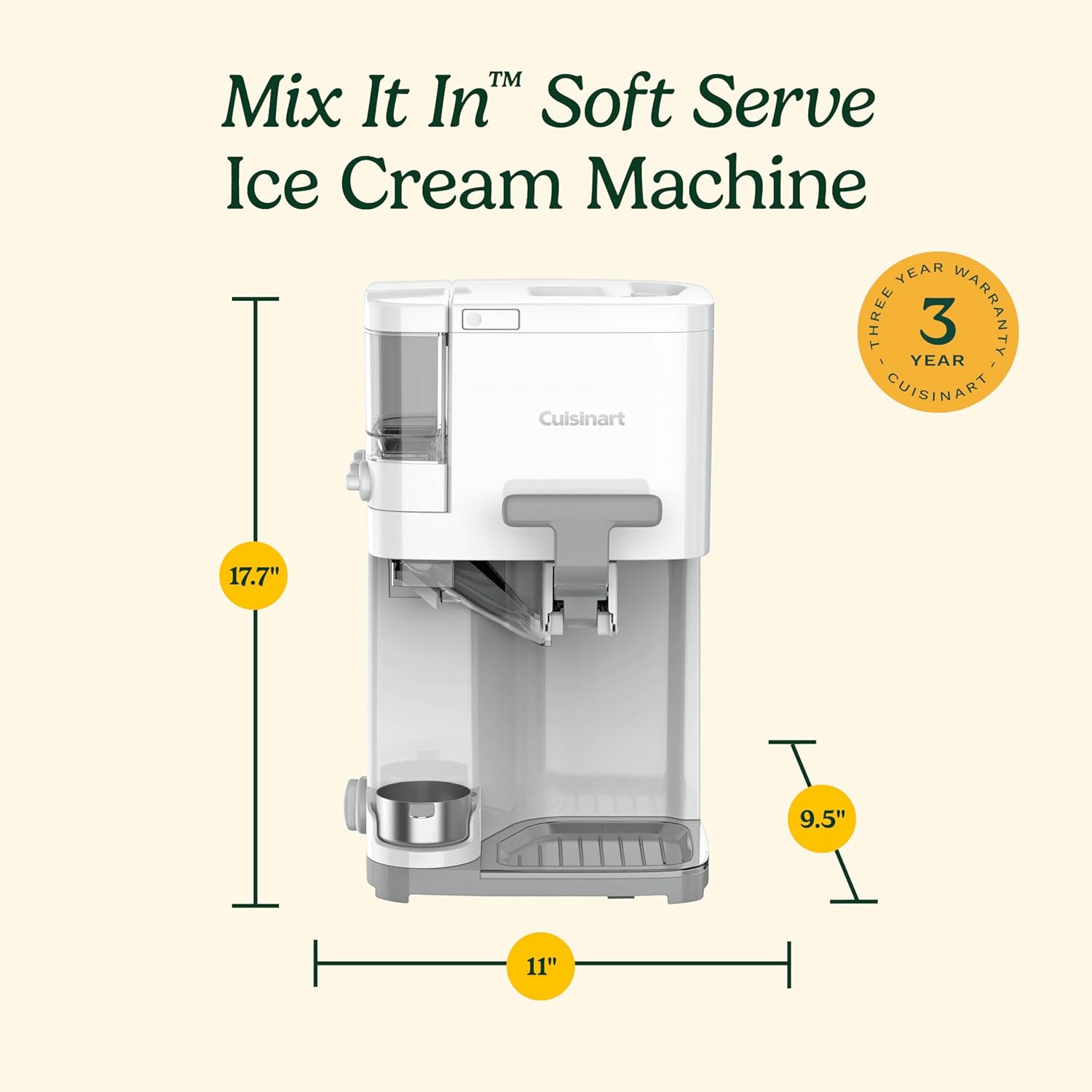 Cuisinart Sorbetière | machine à crème glacée, yaourt glacé, gelato, sorbet, sans produits laitiers | Distributeur de garniture | facile à utiliser | 1.42L fait 6 portions | Prêt en 20mins | ICE48U