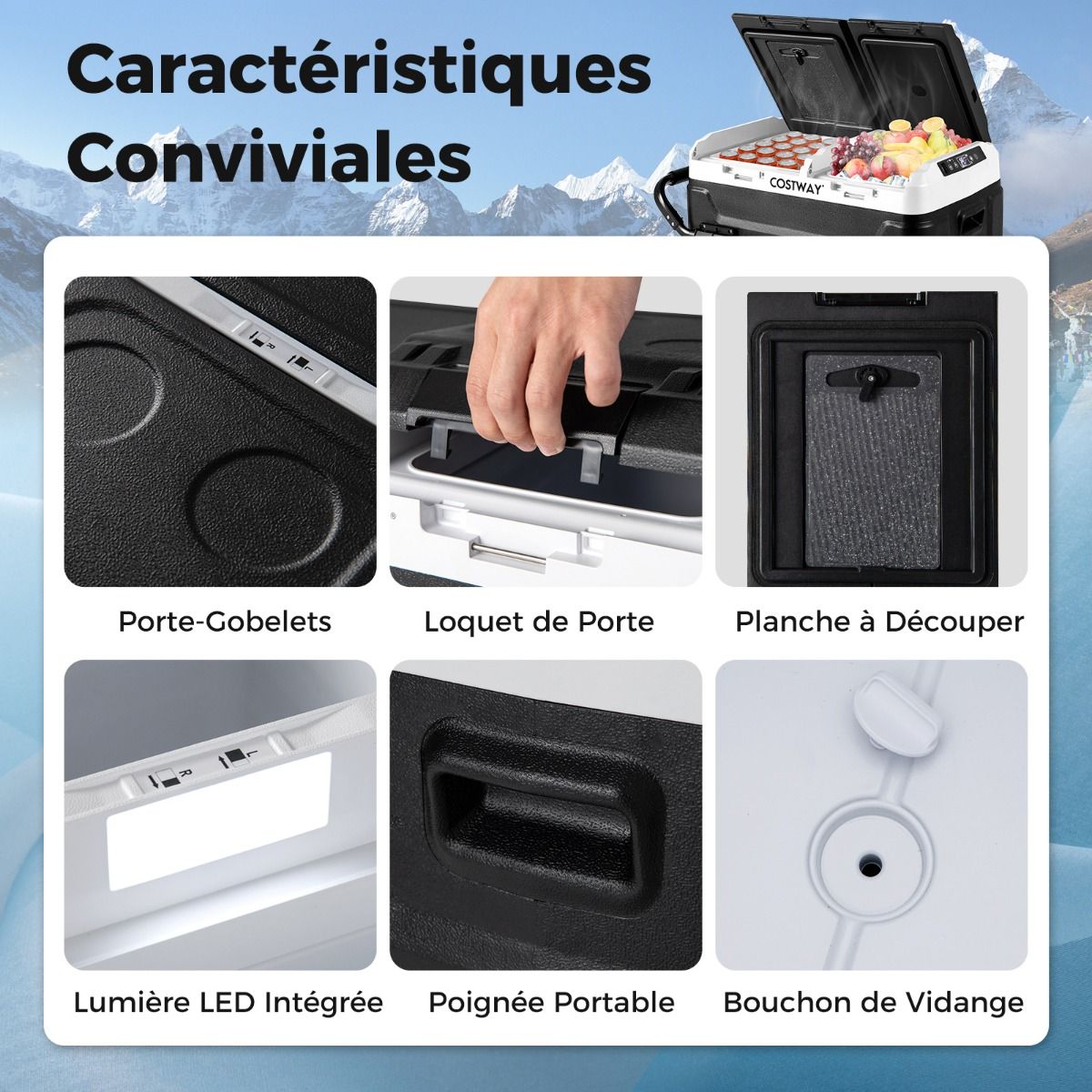 Glacire lectrique Portable Double Zone 40L Rfrigrateur de Voiture 12 V  Compresseur -20鈩兟爚聽20鈩12/24V CC et 100-240V CA Noir -