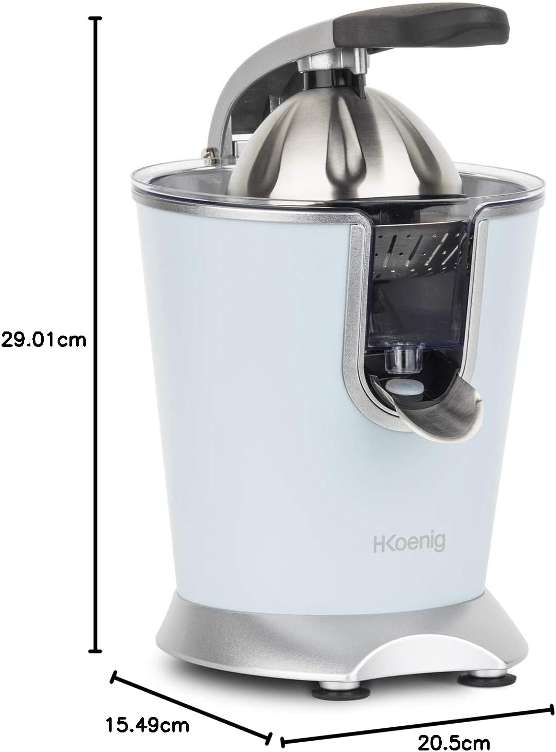 H.Koenig AGR80 160W Professional Electric Citrus Juicer Stainless Steel Lever and Filter Drip Free BPA Free Dishwasher Safe Parts