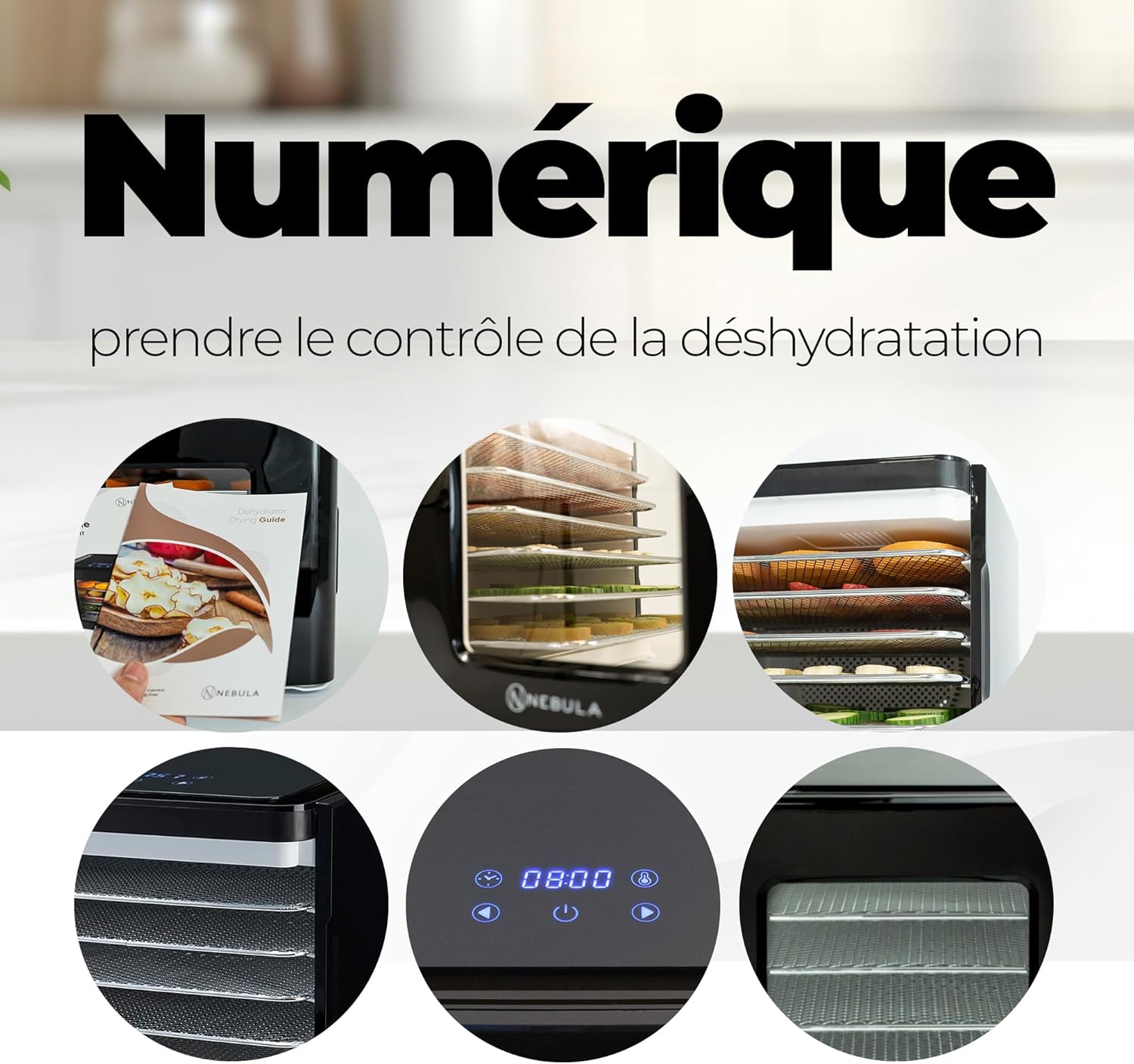Nebula Déshydrateur Alimentaire | 6 Plateaux Acier Inoxydable | Contrôle Tactile LED | Température Réglable 35-70°C | Deshydrateur Fruits Et Légumes | Deshydratateur Alimentaire | 400W