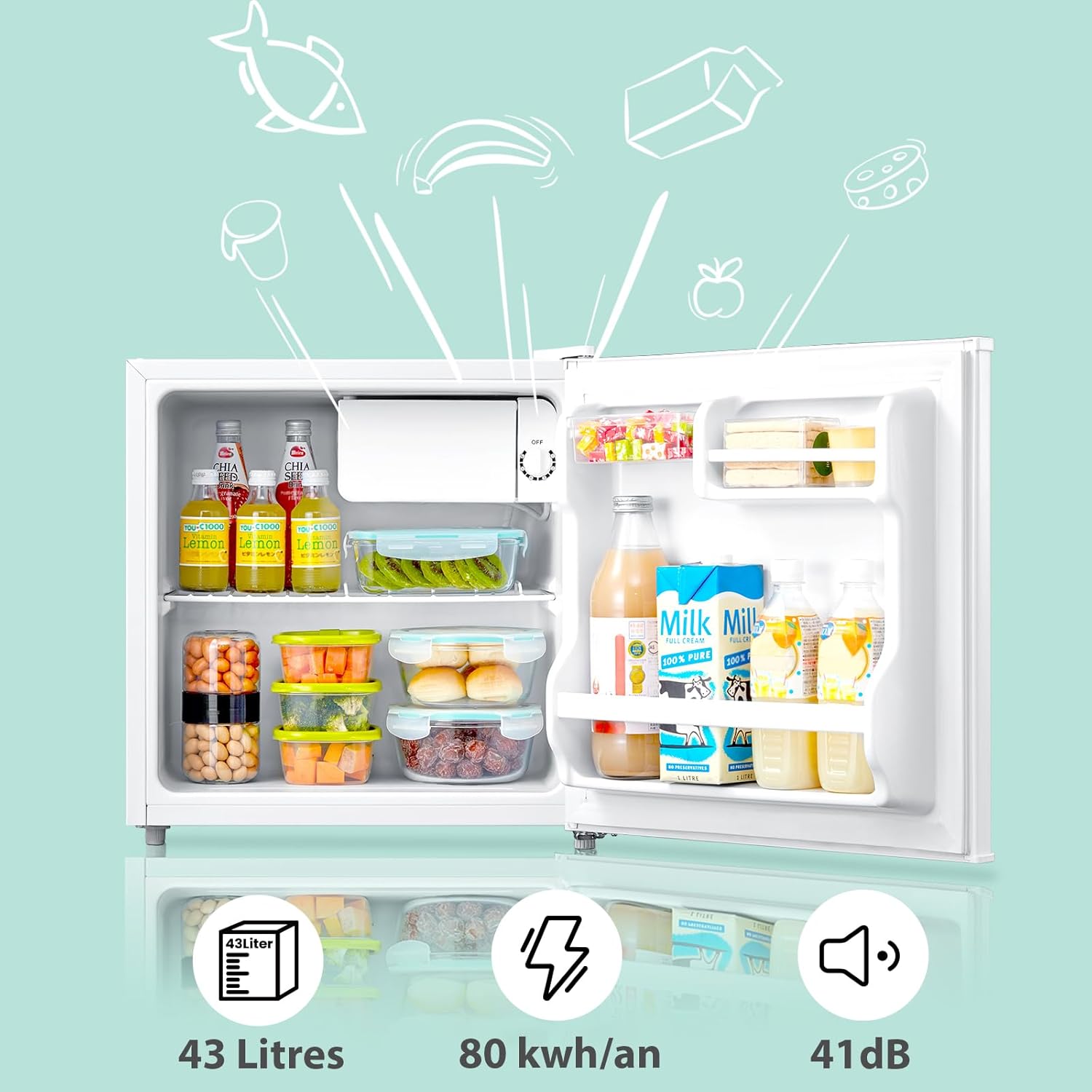 COMFEE’ RCD50WH2(E) | Mini Réfrigérateur 43L avec Freezer