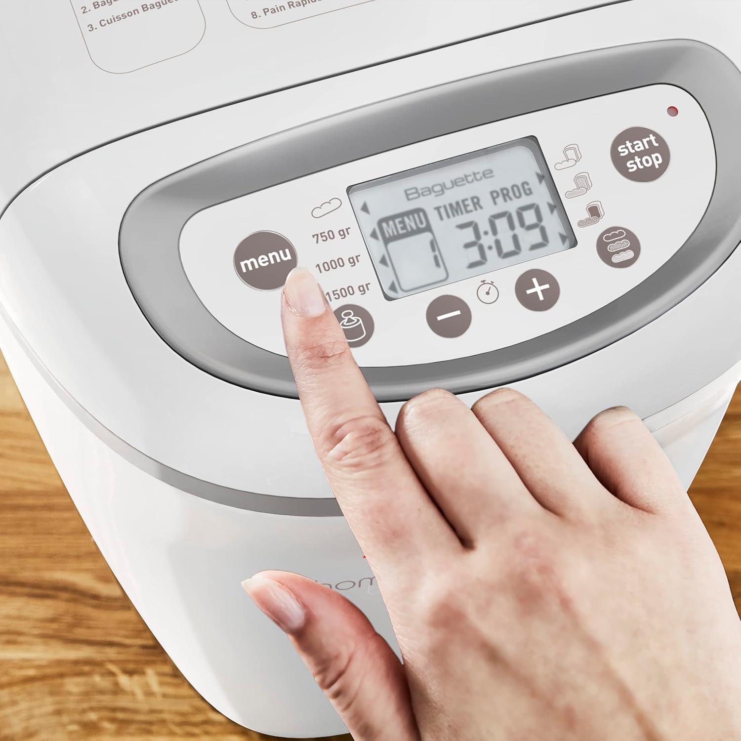 Moulinex Home Bread Baguette Machine à petits pains, 16 programmes, Résultats homogènes, Jusqu'à 1,5 kg de pain frais, Plaques croustillants, 3 niveaux de dorage OW610110, Blanc