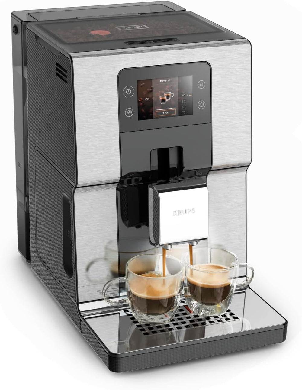 Krups Machine à café broyeur à grain, Ecran tactile couleur, 11 recettes préenregistrées, Indicateurs lumineux intuitif, accès bacs en frontal, Nettoyage facile, Intuition Préférence EA873810