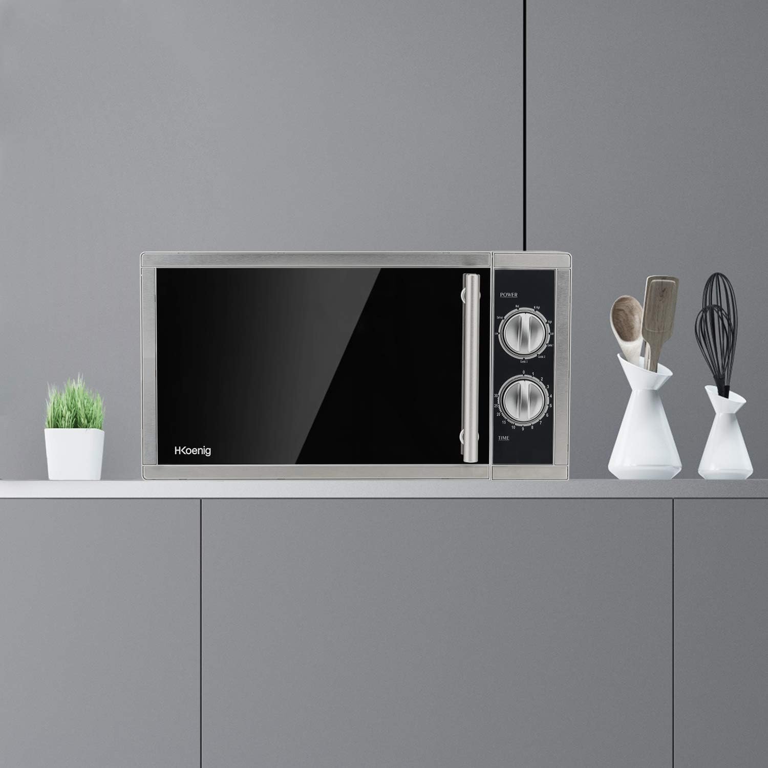 H.Koenig Microwave Oven Grill 2 in 1 VIO9, 25L, 27cm Turntable, 10 Cooking Modes up to 1000W, Defrosting, Combined Cooking, LCD Display [Energy Class A+]