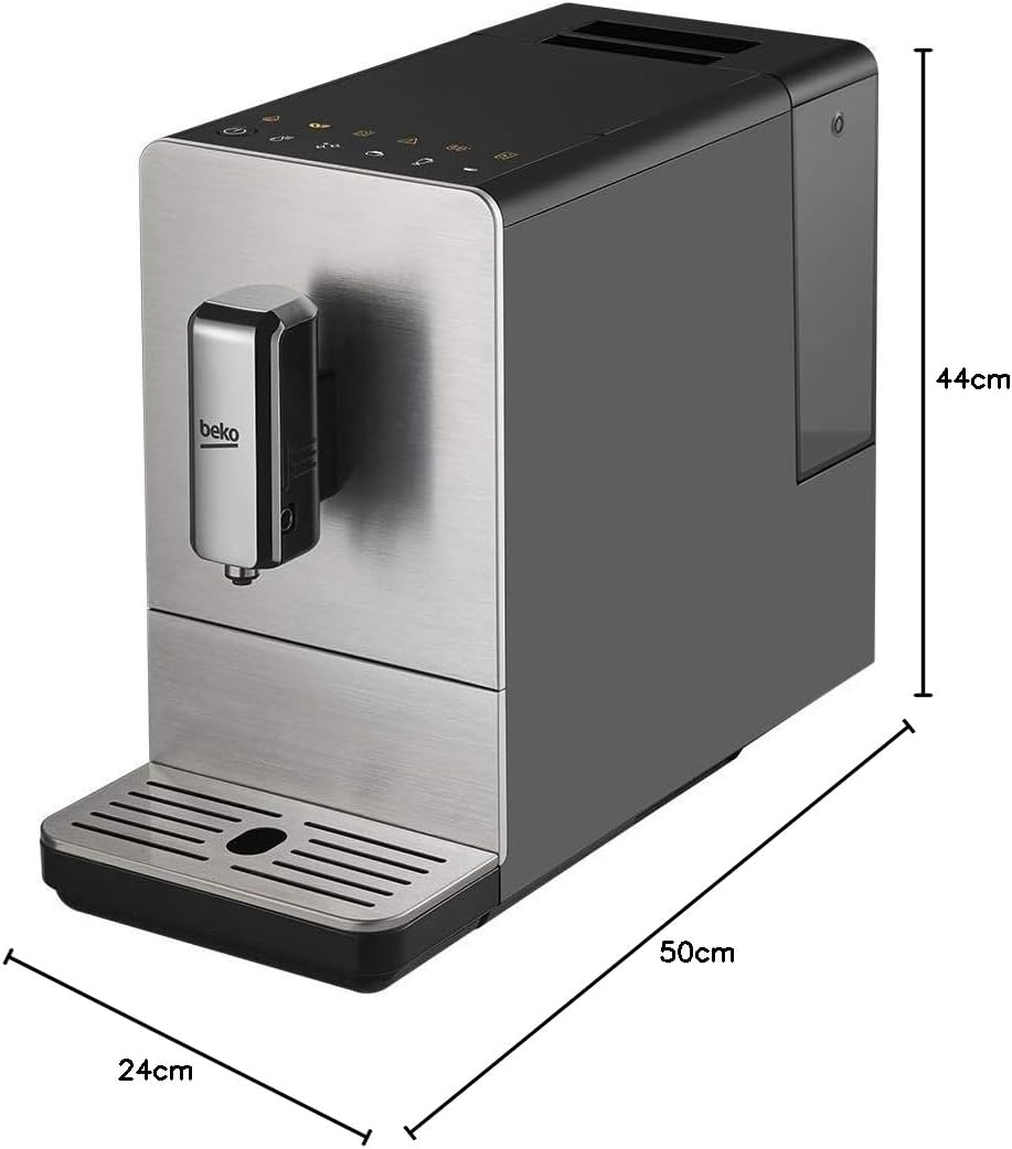 BEKO, Machine à café, expresso automatique, 1350 W / 19 bars, Capacité café : 125 g, Capacité eau : 1,4L, Système autonettoyant, 5 niveaux de broyage, Arrêt automatique, Façade Inox Brossé