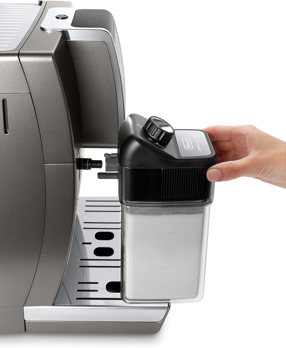 De'Longhi Dinamica LatteCrema Espresso Machine with Automatic Milk Frother for Latte, Cappuccino, Built-in Grinder, Silver, ECAM35075SI