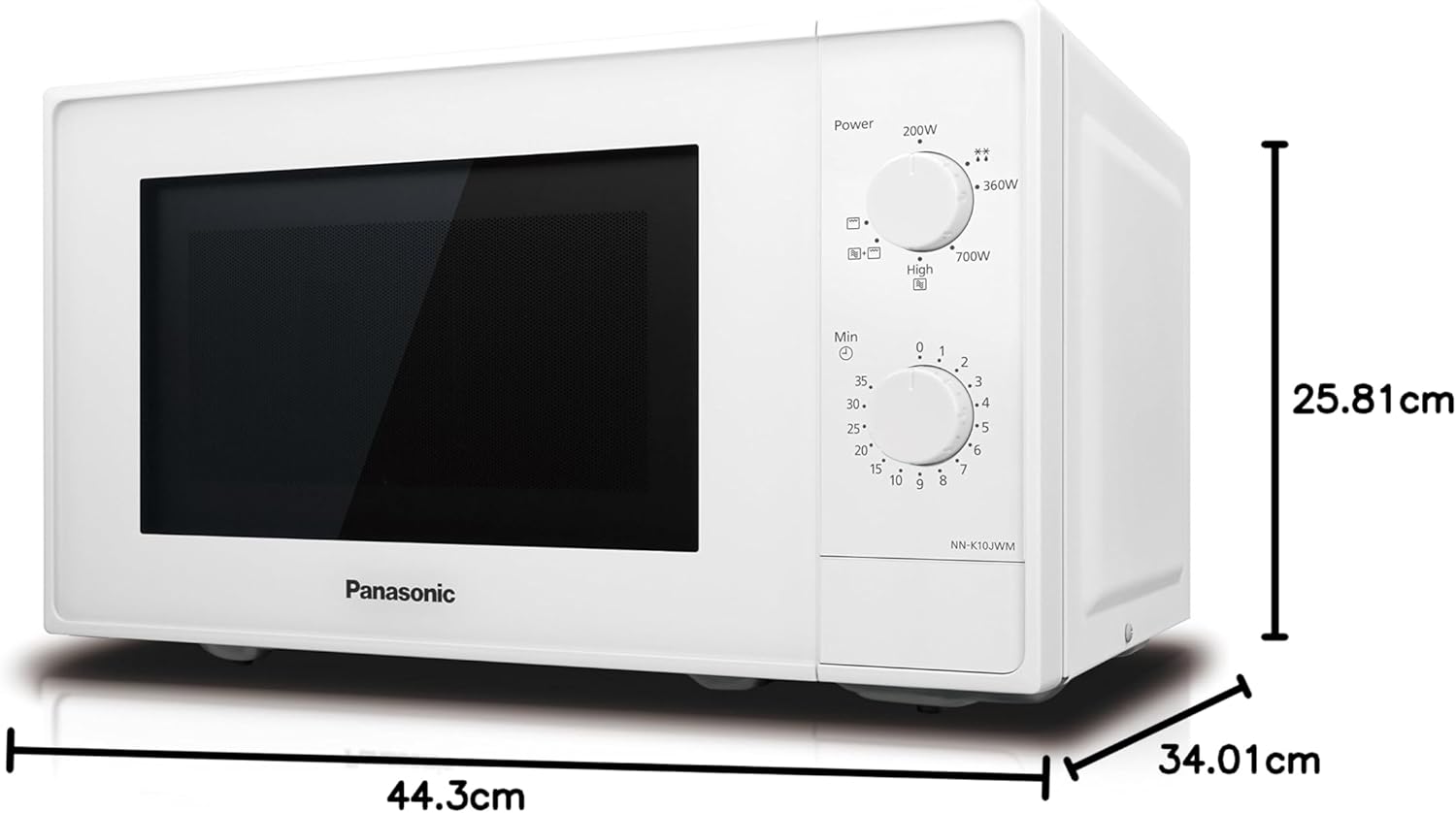 Panasonic NN-E20JWMEPG Microwave Oven with Glass Turntable, 20L, 800W, Defrost, 5 Power Levels, Timer, White