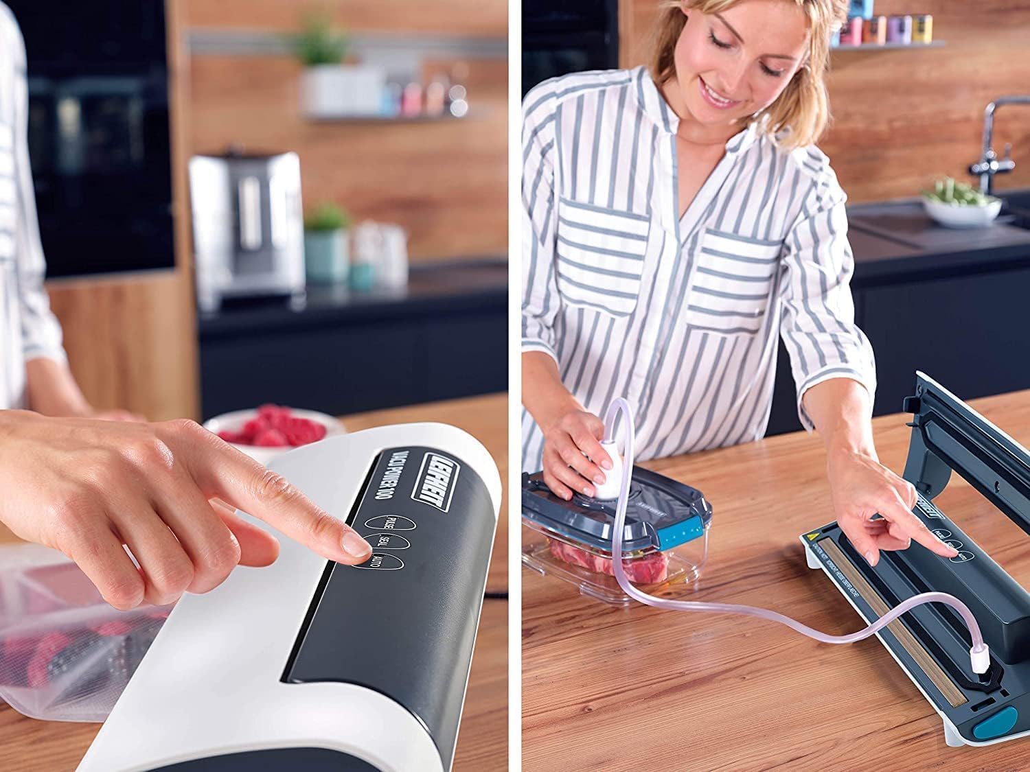 Leifheit Machine de mise sous vide alimentaire Vacu Power 500, appareil pour emballage sous vide + 10 sacs sous vide alimentaire (20 x 30 cm)