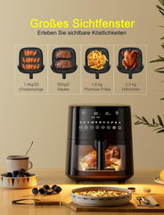 9L Dual Zone Air Fryer avec Fenêtre de Visualisation, Friteuse sans Huile avec 2 Tiroir, 9-in-1 Programmes de Cuisson, Écran Tactile, Fonction Rendez-vous, Faible en Grasses, Va au Lave-vaisselle