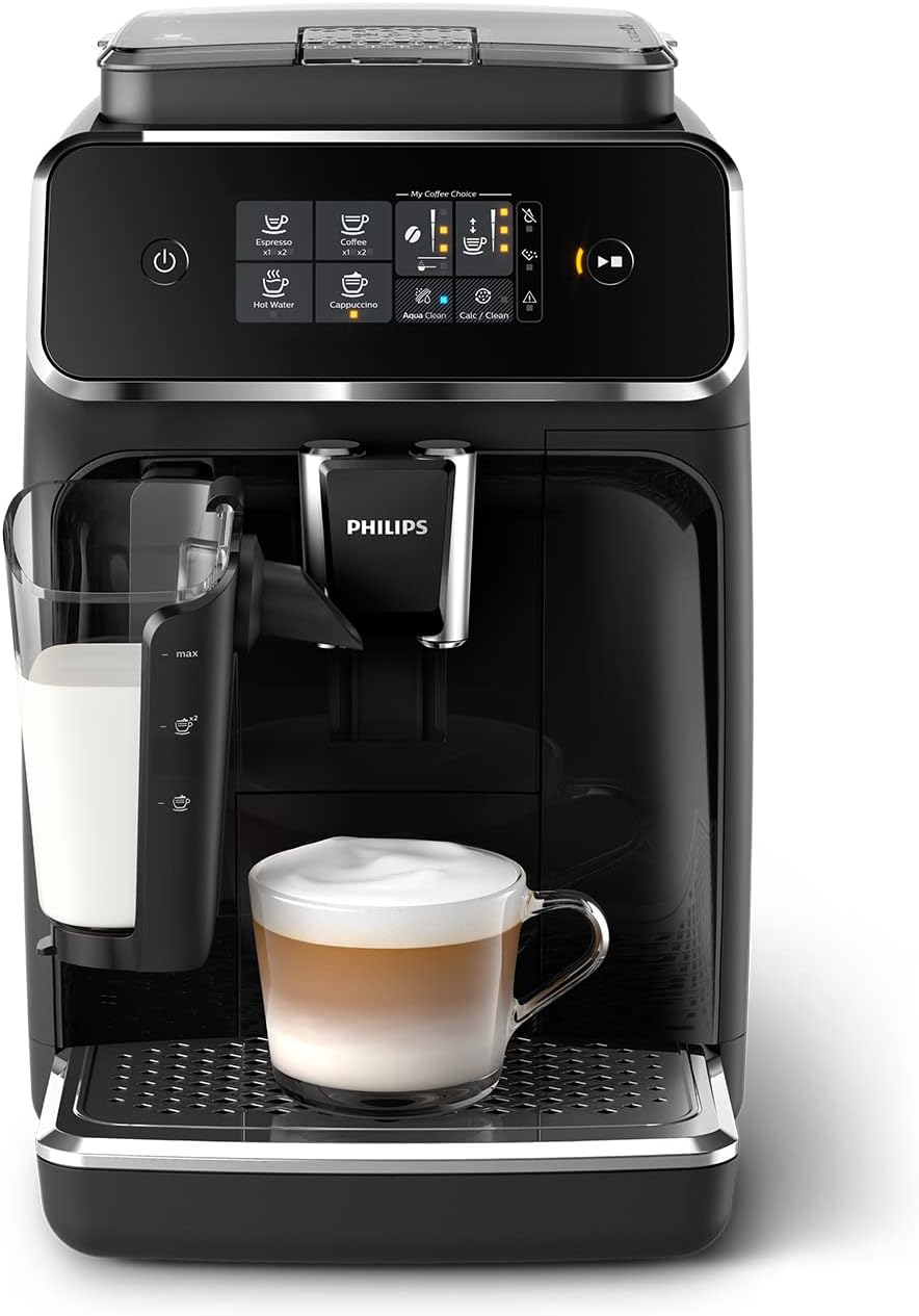 Philips Series 2200 Espresso Machine - Coffee Bean - LatteGo Milk Frother, 3 Coffee Specialties, Intuitive Touch Screen, Glossy Black (EP2231/40)