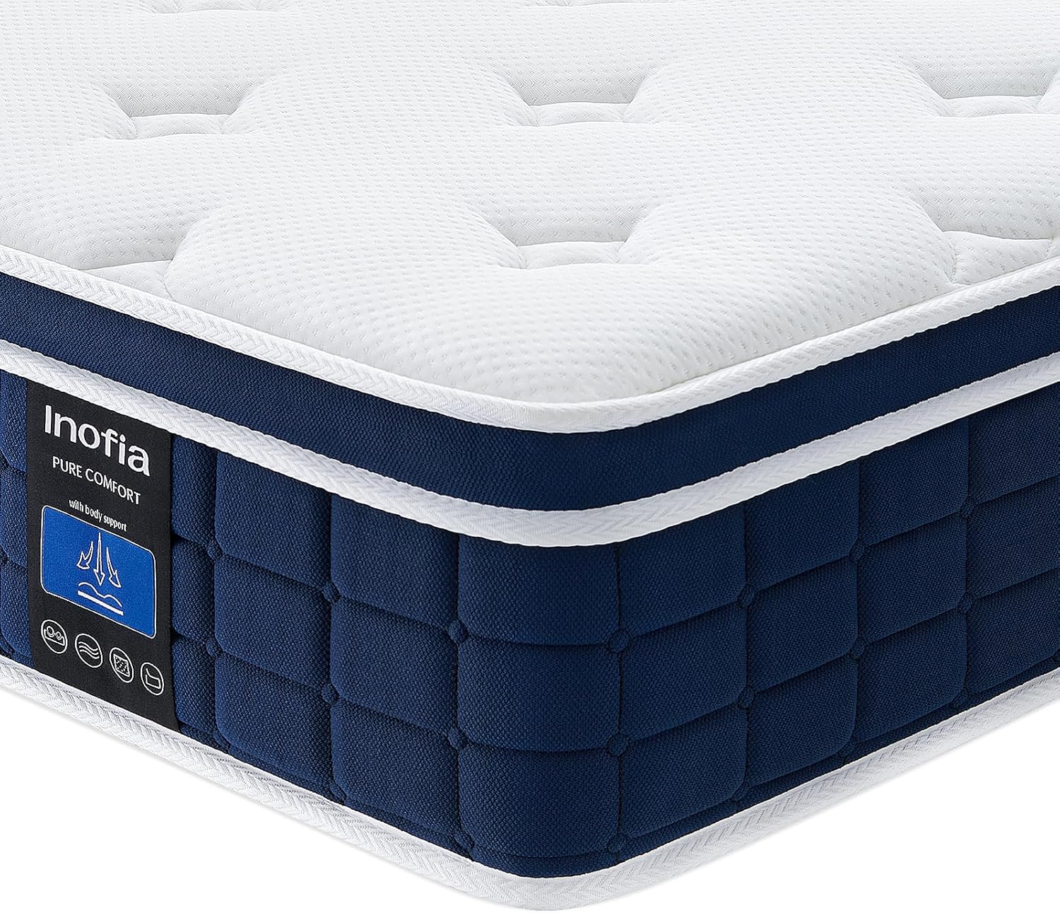 Inofia Ace Hybrid Firm Mattress 140 x 200 cm H4 Firm Mattress with Breathable Memory Foam and Independent Bagged Springs, 7 Ergonomic Zones, Extra Comfort for Adults and Children