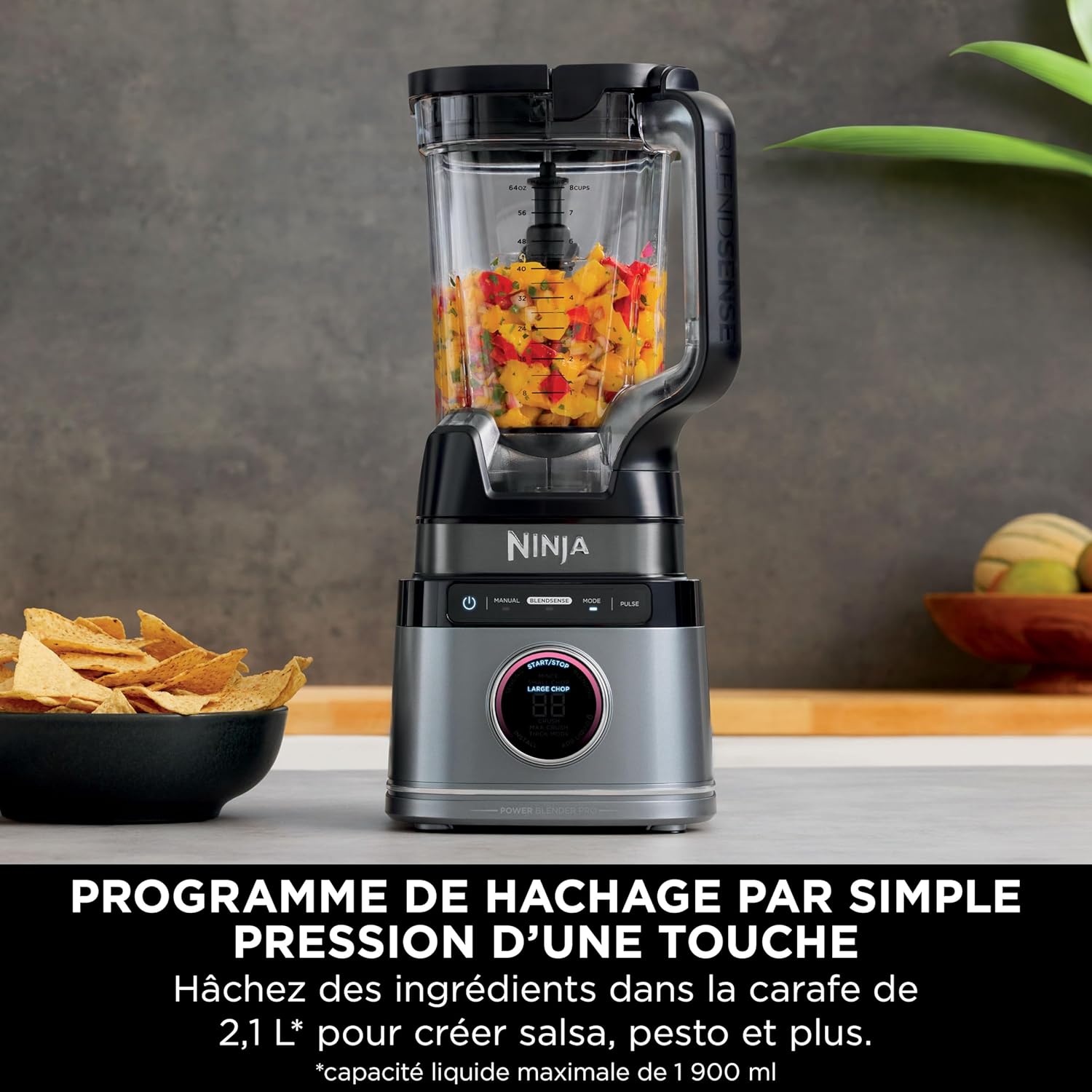 Ninja Detect Power Blender Processor Pro 3-in-1, Blender 1200W, Mixing Bowl, Blender Blade, Individual Cup, Container, Knead, Blender, Chopping & Mixing, Black, TB401EU