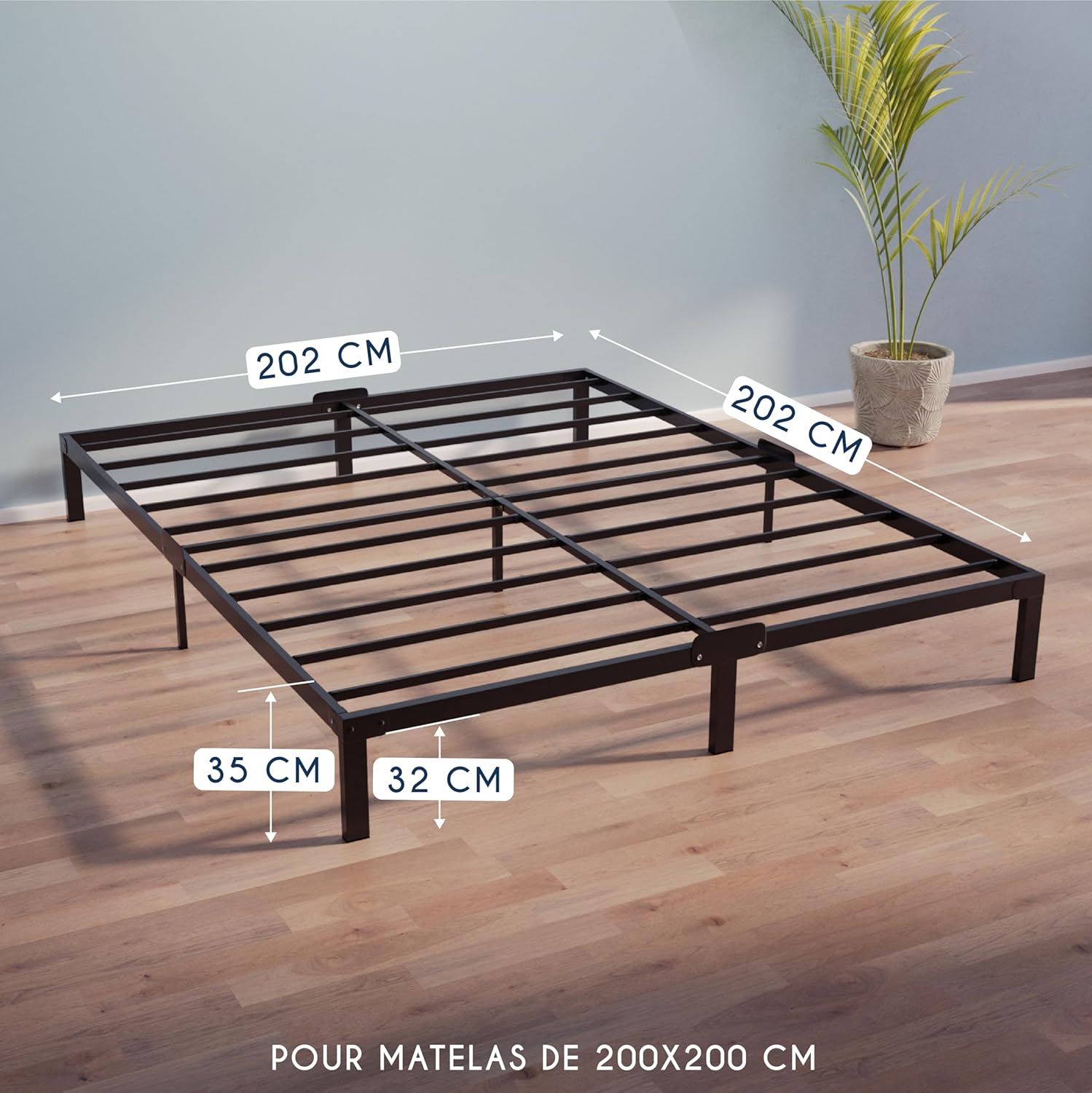 Dreamzie Cadre de Lit 160x200 avec Sommier - Sommier 160x200 avec Pieds - Hauteur de 35 cm - Structure Solide, Assemblage Facile et Espace de Rangement