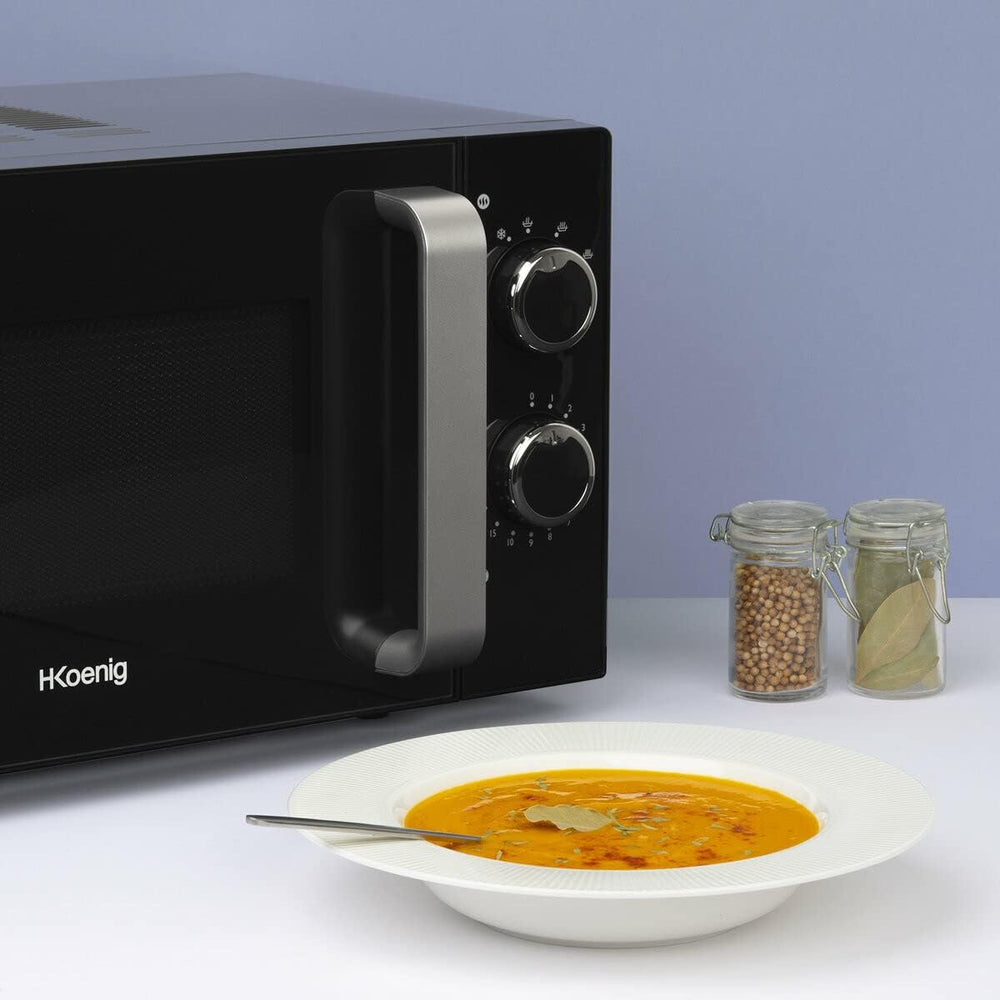 H.Koenig Four à Micro-ondes Compact Digital 20L VIO2, 700W, Plateau tournant 24,5cm, Multifonction Programmable 6 niveaux de chauffe, Décongélation et Express, Minuterie 60min, Effet mirroir noir