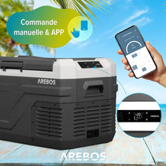 Arebos Glacière compresseur 26 l | Glacière électrique avec application et contrôle intelligent | Réfrigérateur mobile avec port USB | jusqu'à -20 °C | 12/24 V 230 V | Pour voiture, camion, camping,