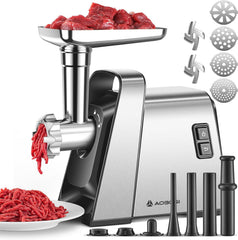 AOBOSI 4-in-1 Meat Grinder Electric Meat Grinder with 4 Stainless Steel Cutting Plates, 1 Kubbe and 3 Sausage Filling Tubes, Motor [3000w Max], Mincer with 2 Blades.