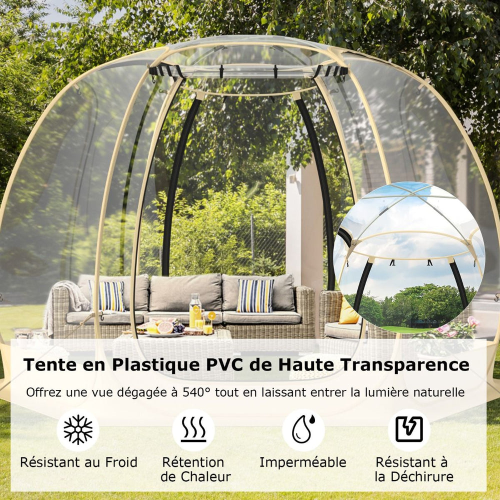 Tente Bulle à Ouverture Instantanée pour 6 à 10 Personnes Tente Dôme d'Extérieur 328 x 328 cm Résistante Aux Intempéries Transparent