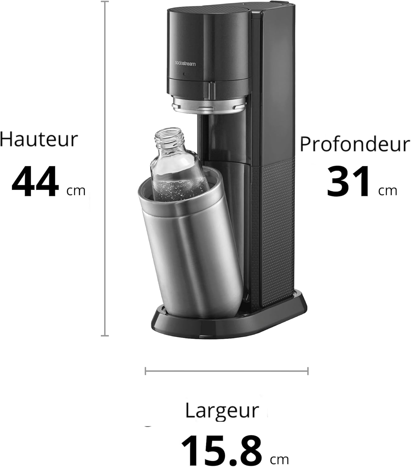 SodaStream Duo Sparkling Water Machine for Glass Jug | Pack of 2 Glass Jugs 1L + 1 Bottle 1L Dishwasher Safe + 1 60L Gas Refill Clip On | Black [Amazon Exclusive]