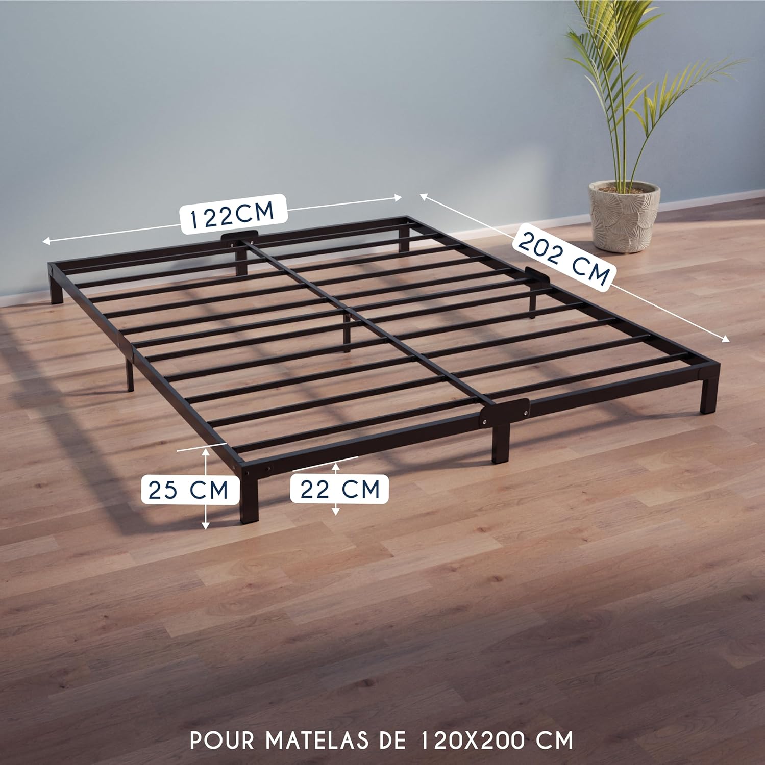 Dreamzie Cadre de Lit 160x200 avec Sommier - Sommier 160x200 avec Pieds - Hauteur de 35 cm - Structure Solide, Assemblage Facile et Espace de Rangement