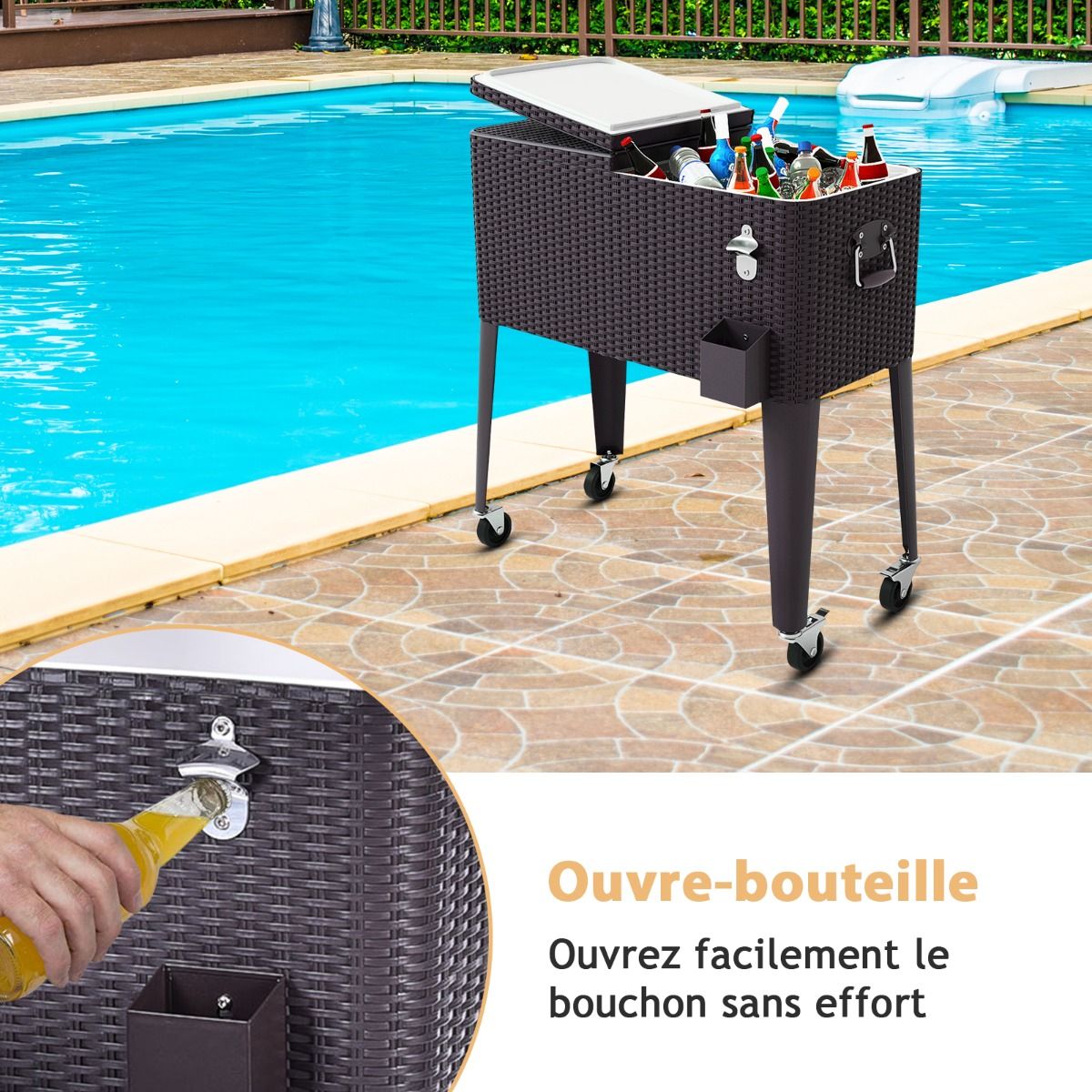 Glacire  Roues Verrouillables 76L Dessert de Glace avec Dcapsuleur et Rceptacle  Capsules en PP de haute alimentaire Garder au Frais 72h 83 x 48 x 87 CM -