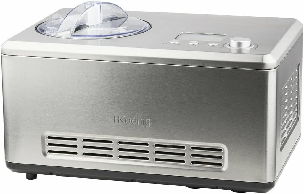 H.Koenig Professional Ice Cream Maker HF320, Electric Ice Maker 2L, 180 W, Refrigerant & Cold Maintenance - Sorbet and Ice Cream