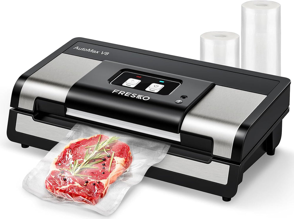 FRESKO Automatic Vacuum Sealer Machine, 140 Watts, Hands-Free Vacuum Machine, Dry/Wet Detection, 2 Roll Bag, Built-in Cutter and Bag Storage (AutoMax V8)