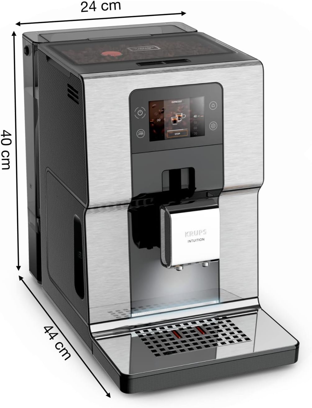 Krups Machine à café broyeur à grain, Ecran tactile couleur, 11 recettes préenregistrées, Indicateurs lumineux intuitif, accès bacs en frontal, Nettoyage facile, Intuition Préférence EA873810