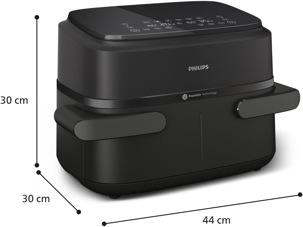 Philips Air Fryer 3000 Series Double Basket - Healthy, Fast and Versatile Cooking, 9 Litre Capacity, Touch Screen, Two Drawer Design (NA350/00)