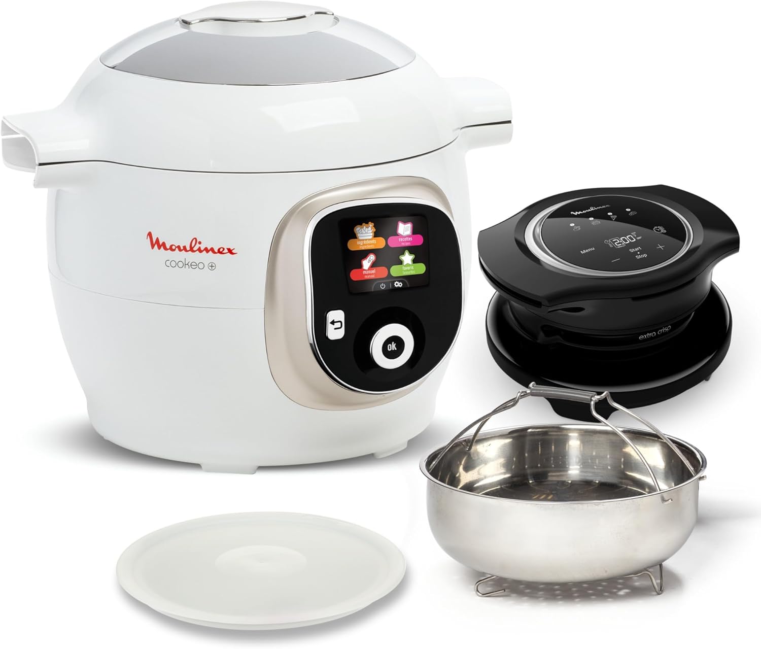Moulinex, Cookeo Multicuiseur intelligent 6L, 150 recettes intégrées, Cuisson sans surveillance, Ecran intuitif, Guide de cuisson, Application MyMoulinex, 1600W, Blanc, 15 ans réparabilité
