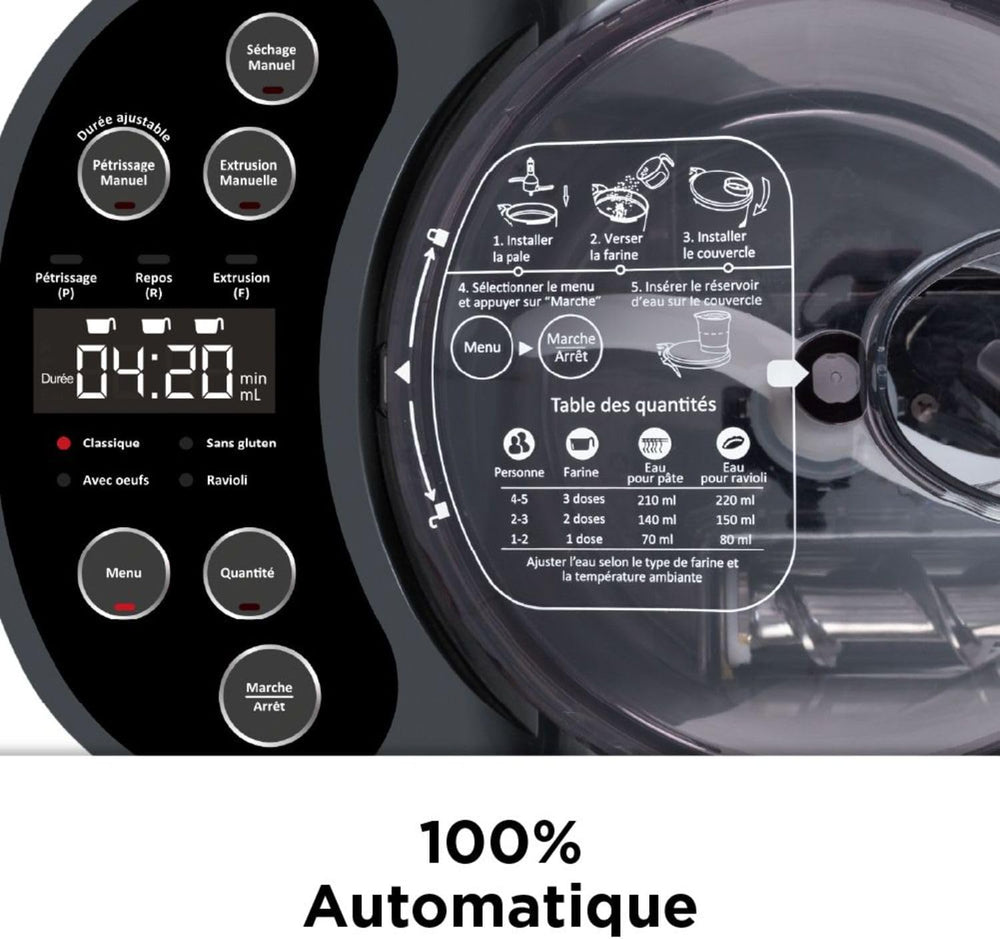 riviera&bar - Machine à Pâtes Automatique en Métal PMP500 - 4 Programmes, Ventilation pour Séchage Rapide, Vis Inox - Tous Types de Pâtes Maison - 39x35,5x23 cm