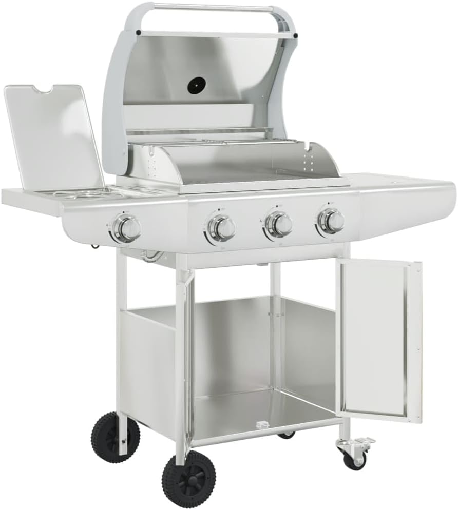 Furniture Select-Barbecue à gaz avec 4 brûleurs en acier inoxydable Argenté