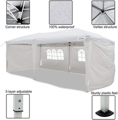 Goutime tonnelle Pliante 3x6,Pop up canopée Gazebo Tente de fête,4 Murs détachables Même Sac à roulettes,abri de Jardin Exterieur,Tente de réception（Blanc）