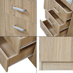 Armoire de chambre garde-robe moderne meuble de rangement intemporel 5 étagères 3 tiroirs + miroir MDF 176 x 120 x 52 cm effet chêne sonoma 03_0006369
