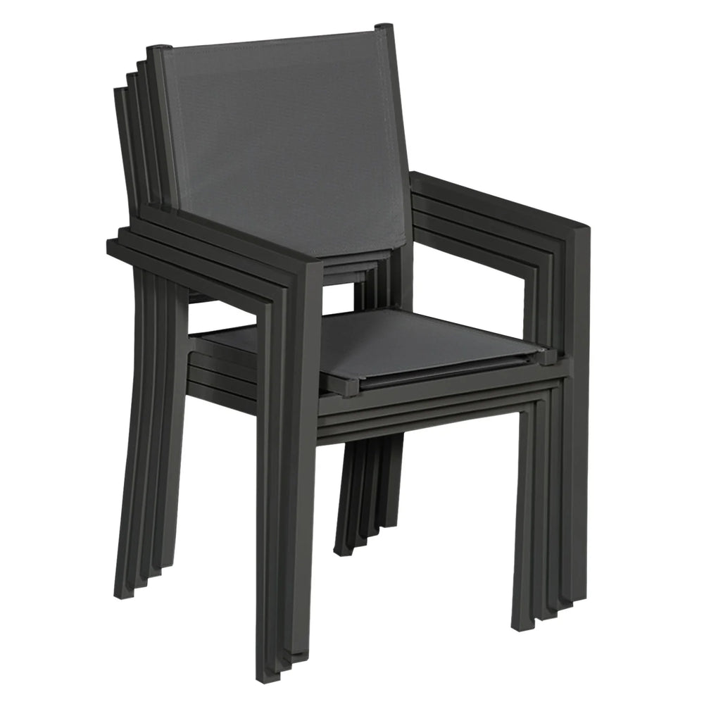 Lot de 8 chaises en aluminium anthracite - textilène gris Happy Garden