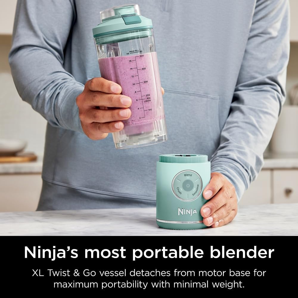 Ninja Blast Max, Portable Blender + Twist & Go, Personal Smoothie, Blend, Ice Crush, 3 Programs, Cordless, 22 oz removable Vessel, Dishwasher Safe, Leakproof, Pink, BC251PK